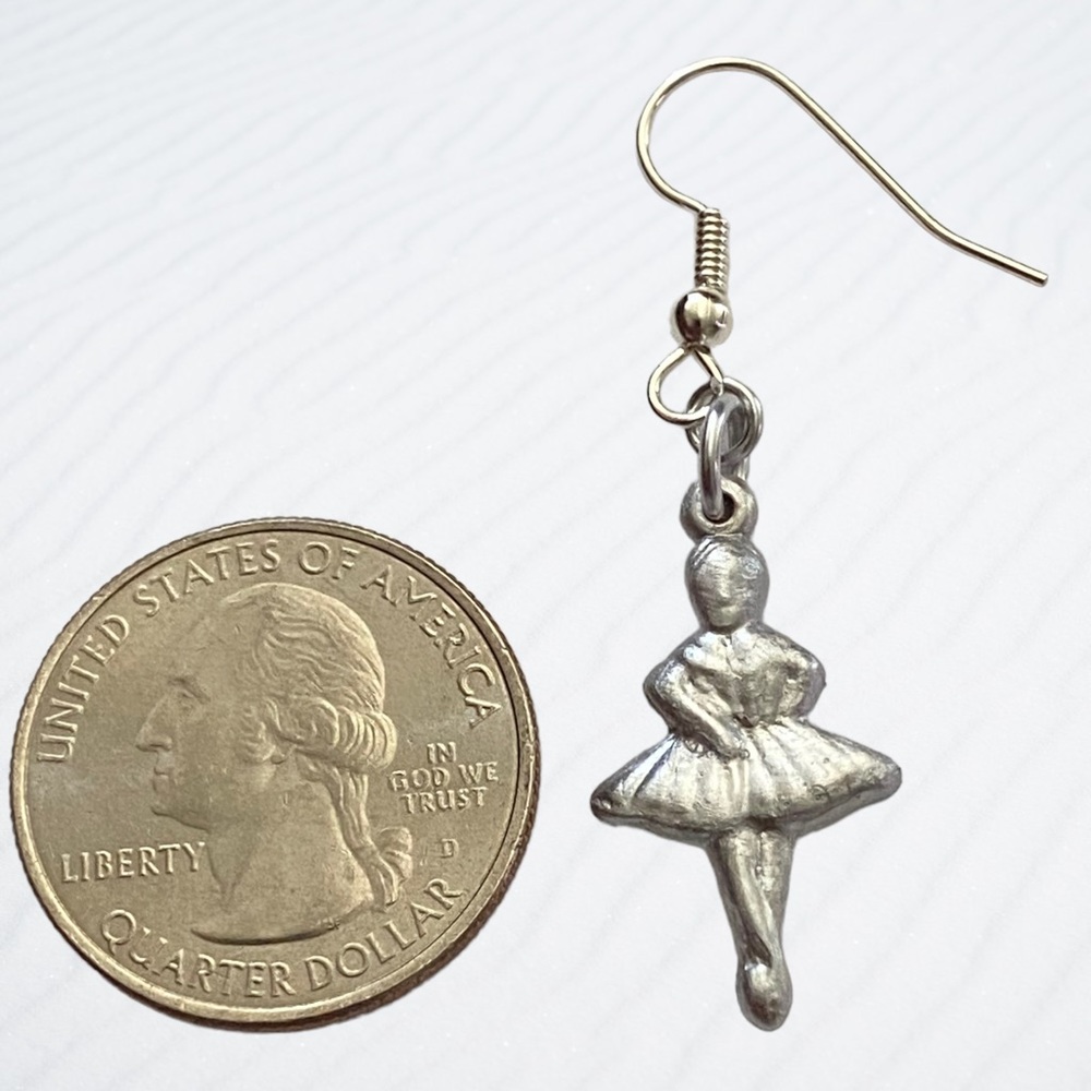 Hand Crafted Earrings Ballerina Chrome Silver Dangle Ballet Dancer Pierced - Picture 6 of 7